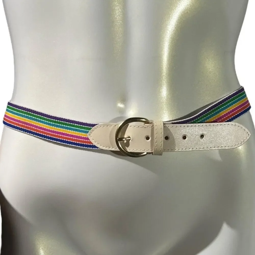 Unbranded 32-36 Inch Rainbow Striped Elastic Belt Vintage 80s